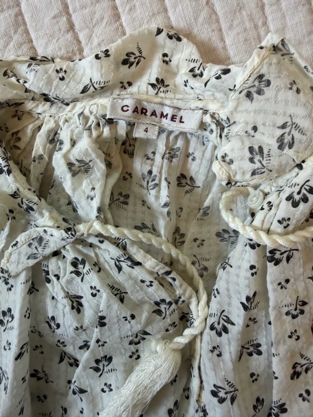 Caramel Cream Blouse with Black Floral Print - Picture 3 of 4